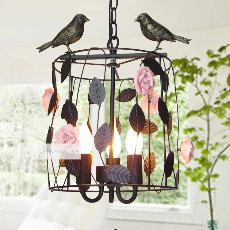 korean black white iron bird cage Flower Pendant Light Restaurant kitchen bedroom bedside lamp Bar hanging light E27 | Лампы и
