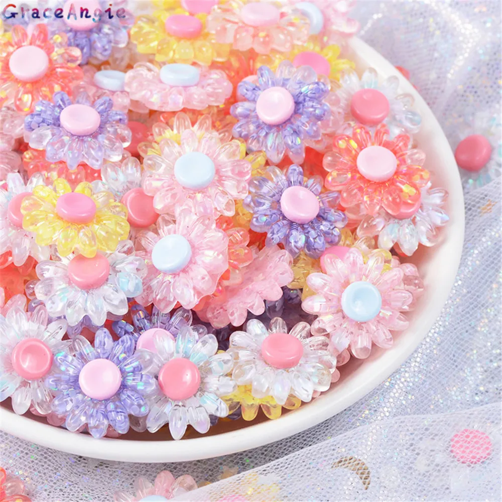 GraceAngie 10pcs Resin crystal flower charms Mix color Sunflower mobile phone shell accessories Jewelry Making findings | Украшения и