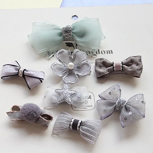

Boutique 8in1/Set Fashion Cute Flower Pom Pom Bow Hairpins Solid Kawaii Mini Bowknot Hair Clips Princess Hair Accessories