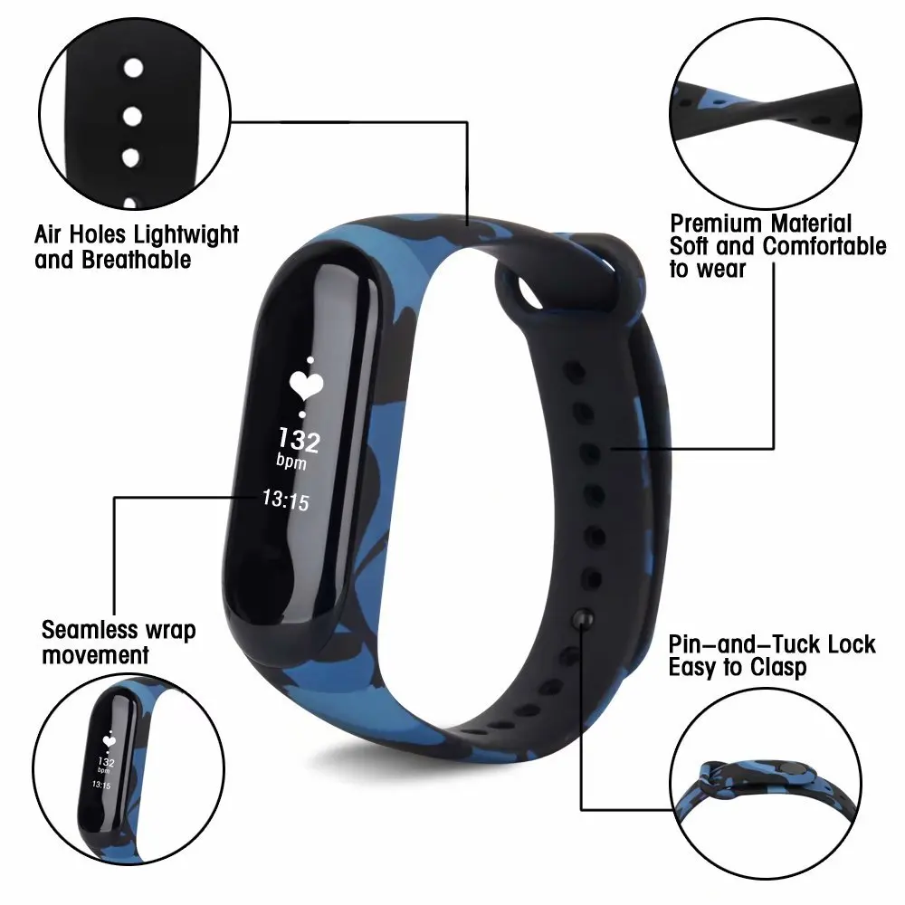 3 шт./упак. камуфляж mi band 3 браслет ремешок для Xiaomi mi Band 3 ремешок спортивный силиконовый ремешок mi band 3 Аксессуары