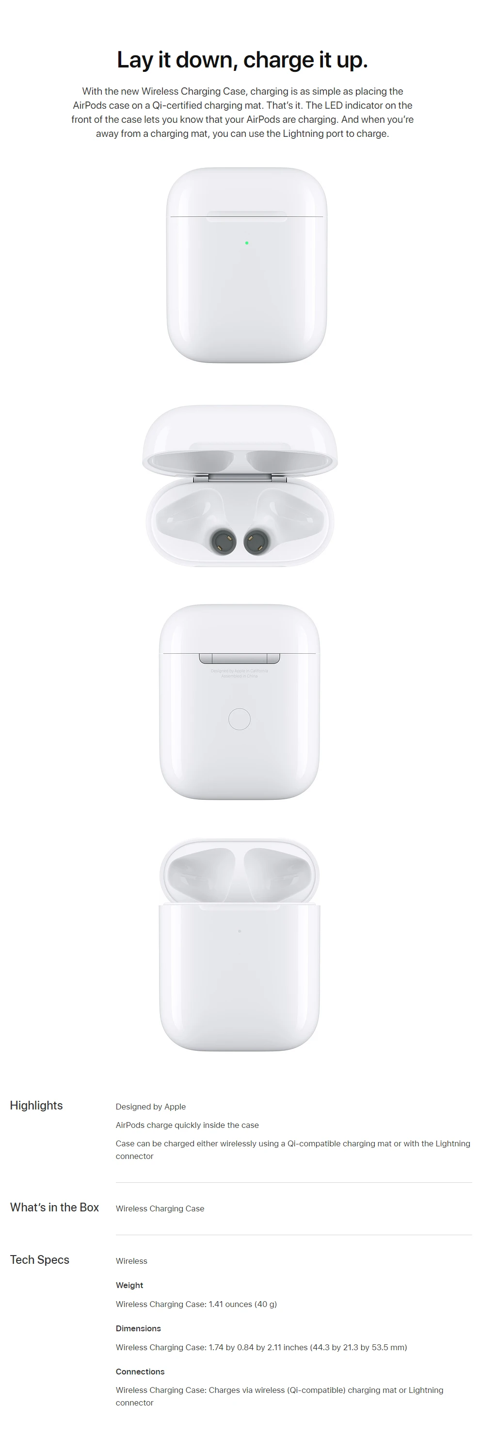 PanTong Apple беспроводной зарядный чехол для AirPods, Bluetooth гарнитура зарядка склад Apple авторизованный онлайн продавец