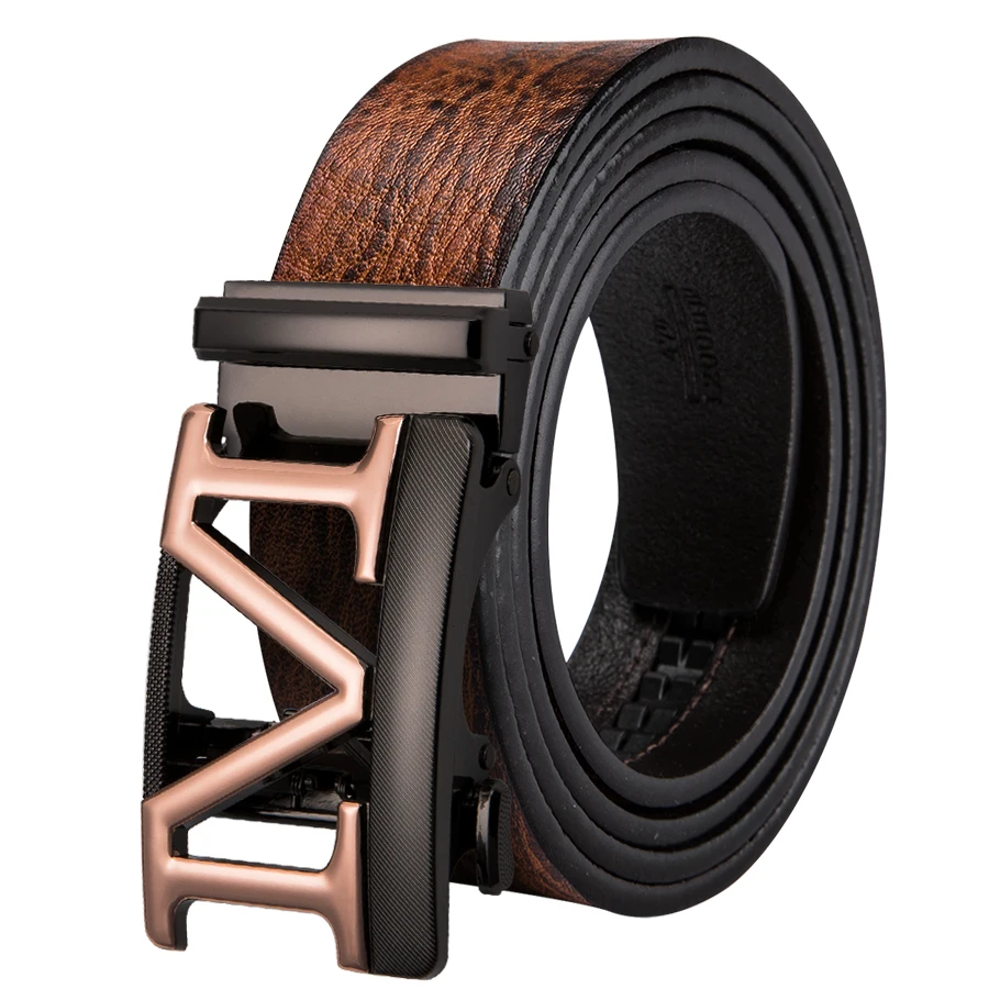 

Genuine Leather Belt Alloy Automatic Buckle Luxury Belt Barry.Wang Fashion High Quality Brown And Blue Waist Belt For Men G-0096