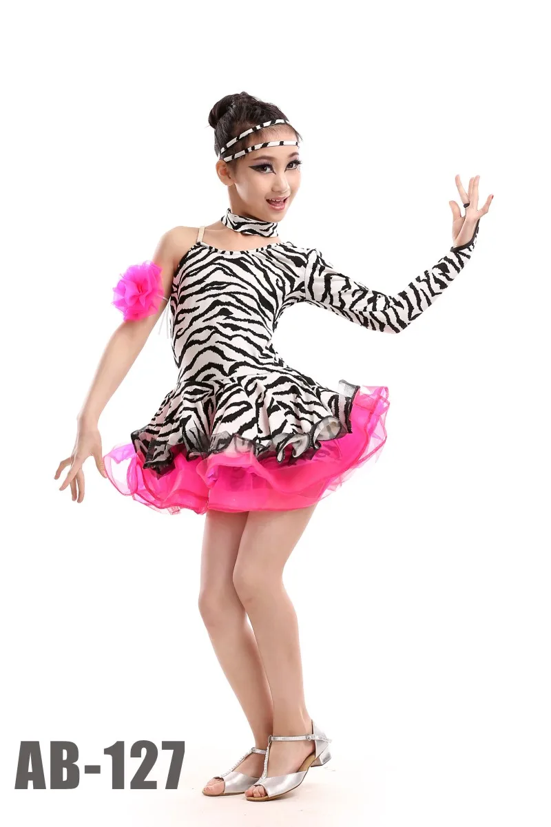 Sexy Plus Size Zebra Long Sleeves Dancing Clothing Girl Kids Competition Latin Dance Dress Ballroom Tango Rumba Salsa Costumes |