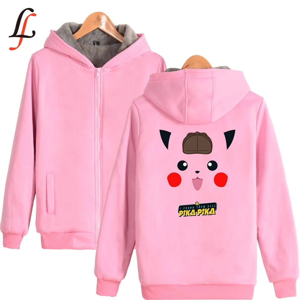 Толстовка с капюшоном Pikachu теплая зимняя уличная куртка унисекс на молнии 2019| |
