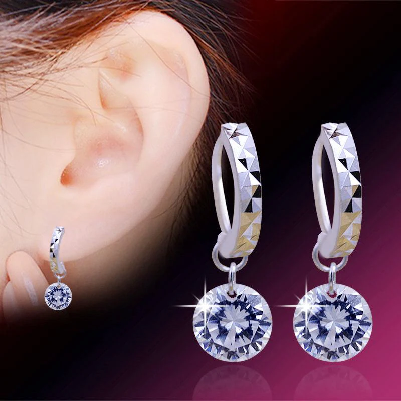 

Classic Simple Round AAA Cubic Zirconia Drop Earrings 925 Sterling Silver Jewelry for Women Girls Wedding & Engagement