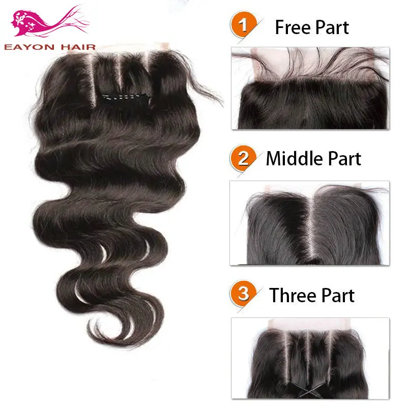 Mongolian Body Wave Lace Closures 4x4 Top Closure Piece Free Middle Three Part Frontal With Baby Hair |