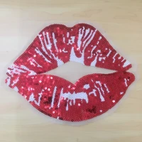 new lips with sequined patches fashion applique lron on patch for clothes bags diy decal apparel accessory 1set2pcs