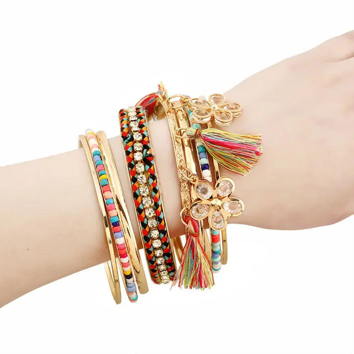 Женский браслет и в стиле бохо цветной золотого цвета с кисточками|bracelets & bangles|bangle