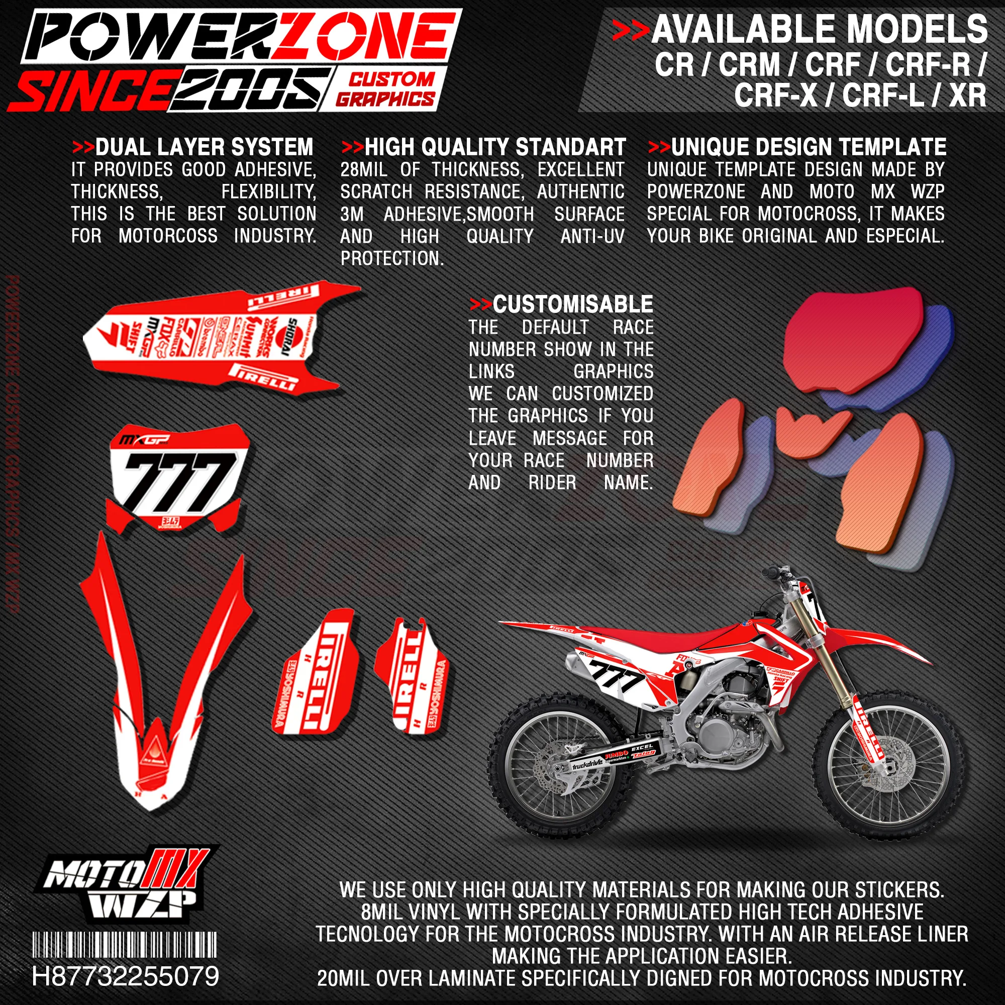 Персонализированные графические фоны PowerZone Team наклейки 3M Набор наклеек для HONDA