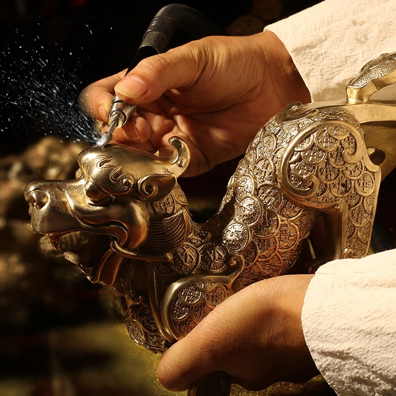 Фэн шуй Золотая латунная Pi Yao/Pi Xiu Статуэтка богатства|figurine|yao |