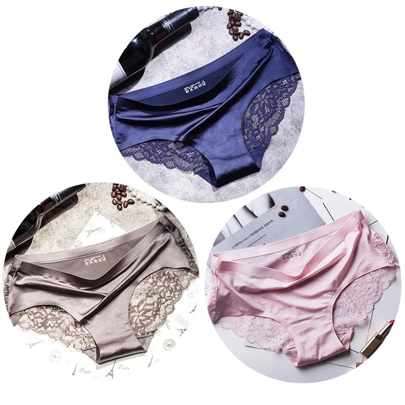 blue gray pink TEXIWAS, 3 шт./лот, женские кружевные трусики размера плюс, бесшовное женское нижнее белье, кружевные трусы, сексуальные трусики для женщин, комфортное нижнее белье - Цвет: blue gray pink