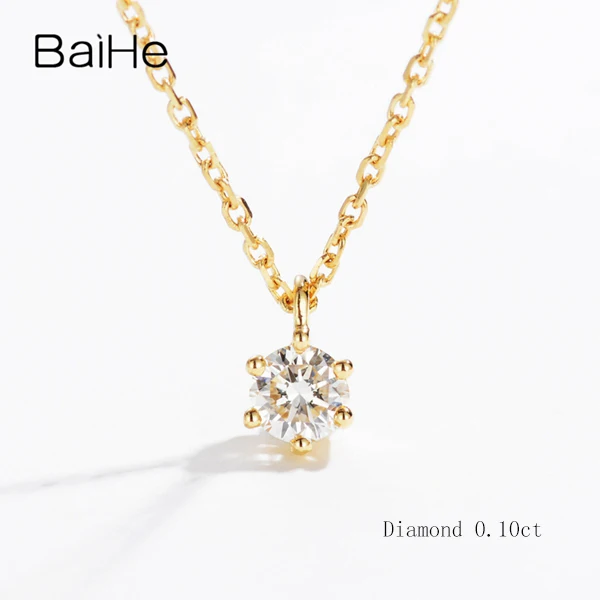 Necklaces 1 BAIHE Твердое 18 к желтое золото 0.10CT сертифицированное H/SI подлинное натуральное бриллиантовое обручальное женское модные ювелирные изделия Подарочные ожерелья - Цвет камня: Necklaces 1