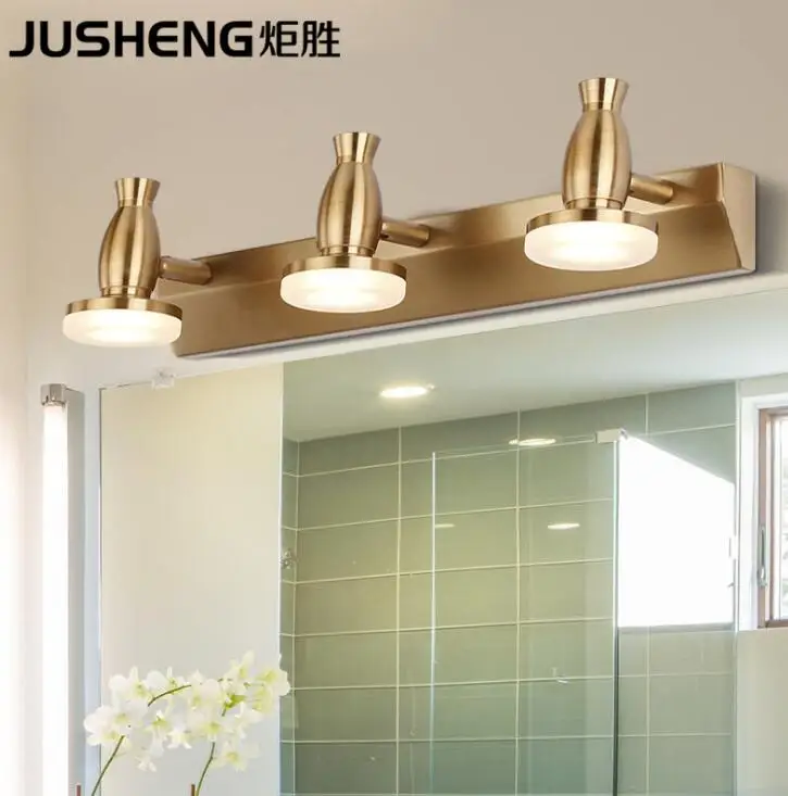

New American mirror headlights led3 head wall lamp bathroom bathroom lamp retro golden moisture-proof painting headlights