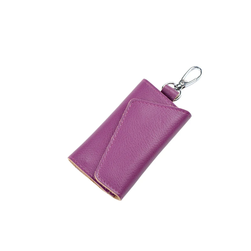 Purple Держатель для ключей, кошелек, модный для мужчин и женщин, натуральная кожа, органайзер для ключей, кошелек, многофункциональный чехол, ключница, держатели, 6 ключей - Цвет: Purple