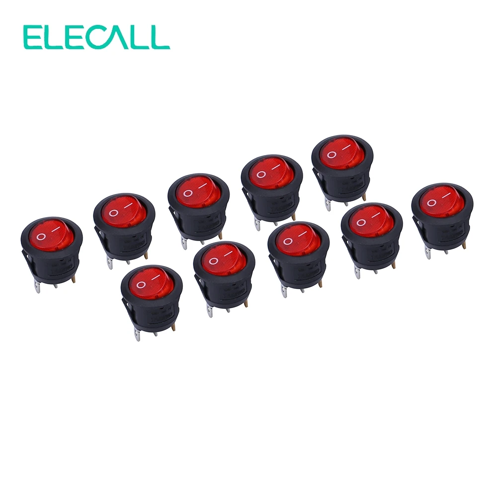 ELECALL 6A250V 10A125V KCD1 105N красный свет кнопочный клавишный переключатель 3 Pin кулисный