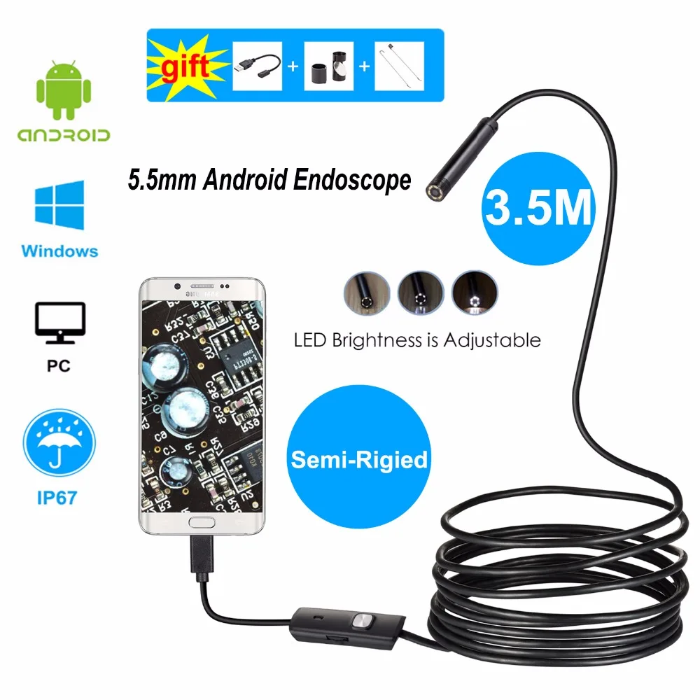 1 м 5 мм эндоскоп камера USB Android Водонепроницаемый 6 светодиодный бороскоп змея