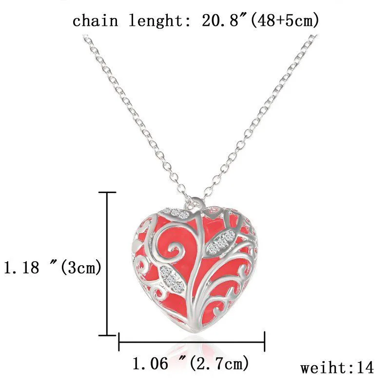 Ожерелье с подсветкой в виде сердца Посеребренная цепочка подвеской светящееся