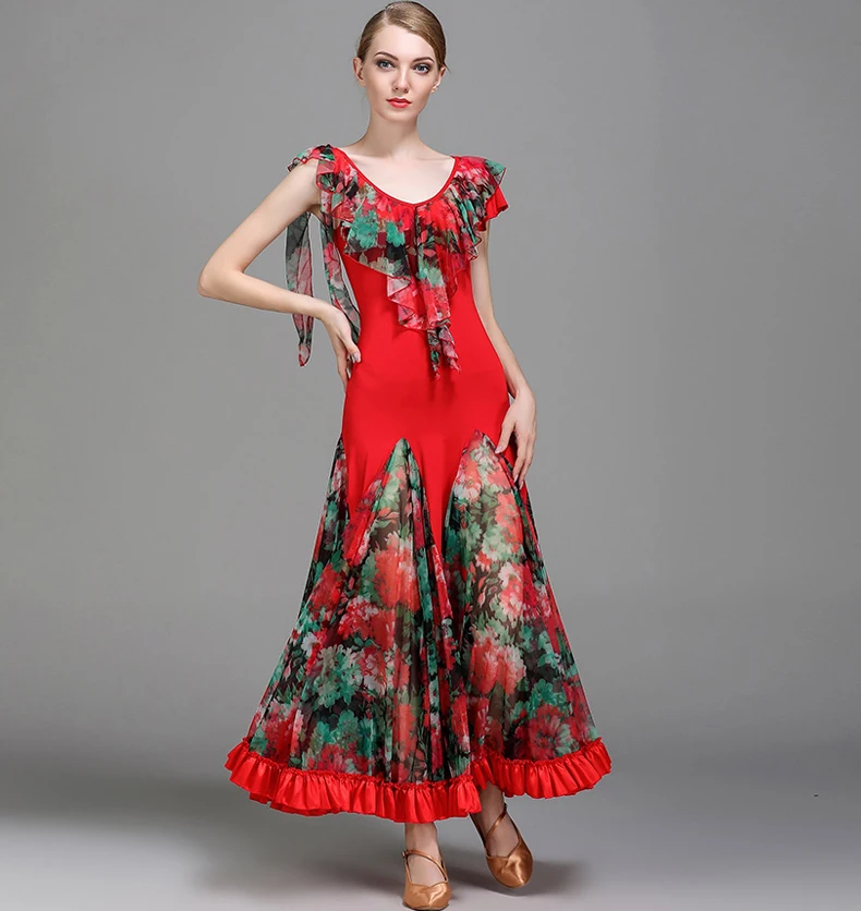 Ballroom Dance Competition Dresses Flamenco Standard Waltz Tango CHEAPEST D0977- Blue with Big Hem Ruffles | Тематическая одежда и