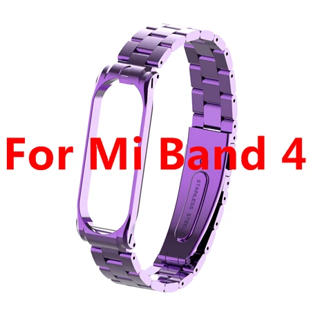 Purple For Band 4 Браслет из нержавеющей стали, ремешок для Xiaomi mi, браслет 4, металлический твердый mi Band 3, ремешок для Xiaomi mi, ремешок 3, сменный ремешок для смарт-часов - Цвет: Purple For Band 4