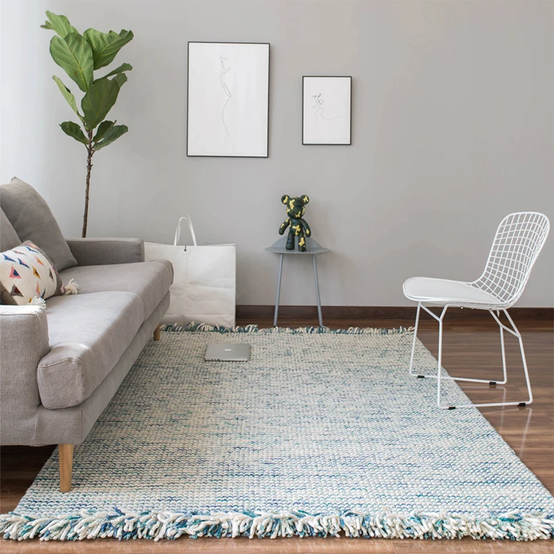 

collalily Kilim 100% WOOL handmade Carpet geometric Bohemia Indian Rug plaid striped Modern grey pink design Nordic style blue