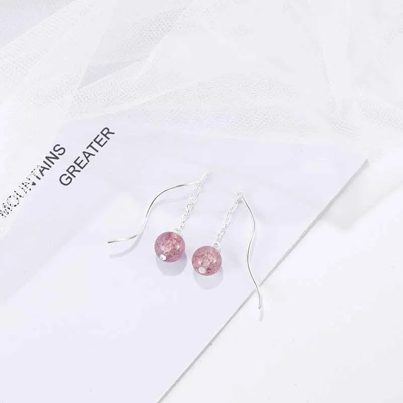 Korean Strawberry Quartz Real 925 Sterling Silver Ear Line Drop Earrings For Women Statemnet Chain Earring Party Gifts | Украшения и