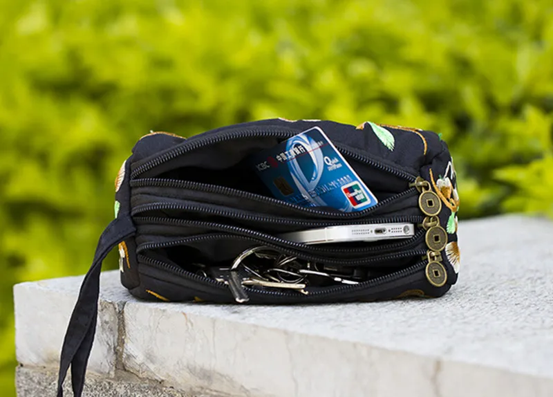 Женские вышитые кошельки Национальный Ветер молния кошелек для телефона сумка