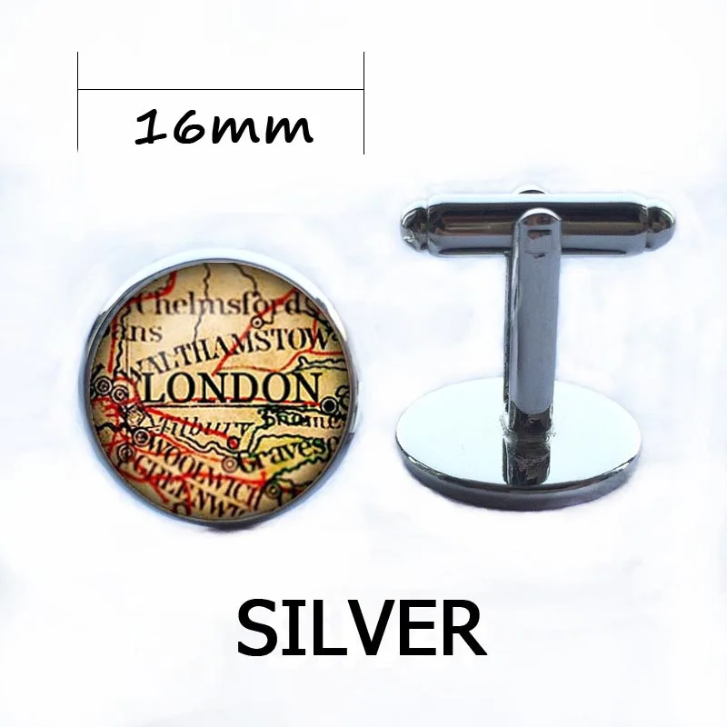 Запонки в винтажном стиле с изображением карты мира Лондона|link men|map cufflinksworld map
