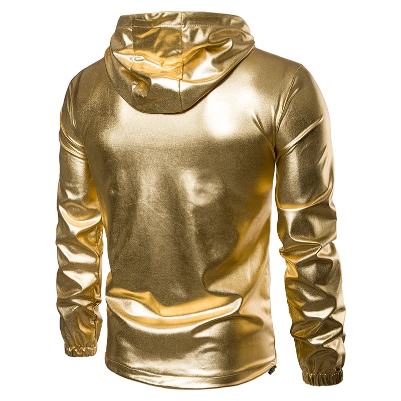 Мужская модная Толстовка в стиле хип хоп куртка с капюшоном блестящая золотистая