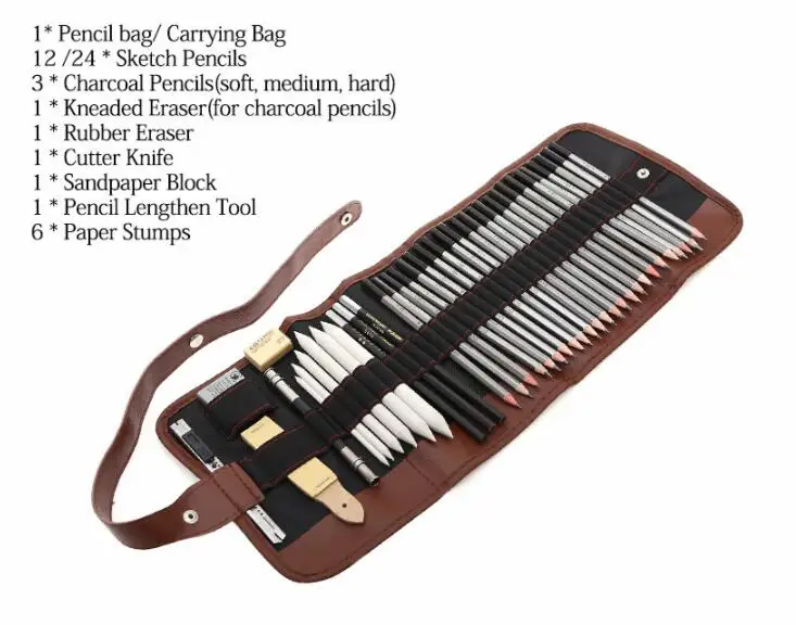 

38 Pcs Sketch Pencil Set Professional Sketching Drawing Kit Set Wood Pencil Pencil Bags For Painter School Students Art Supplies