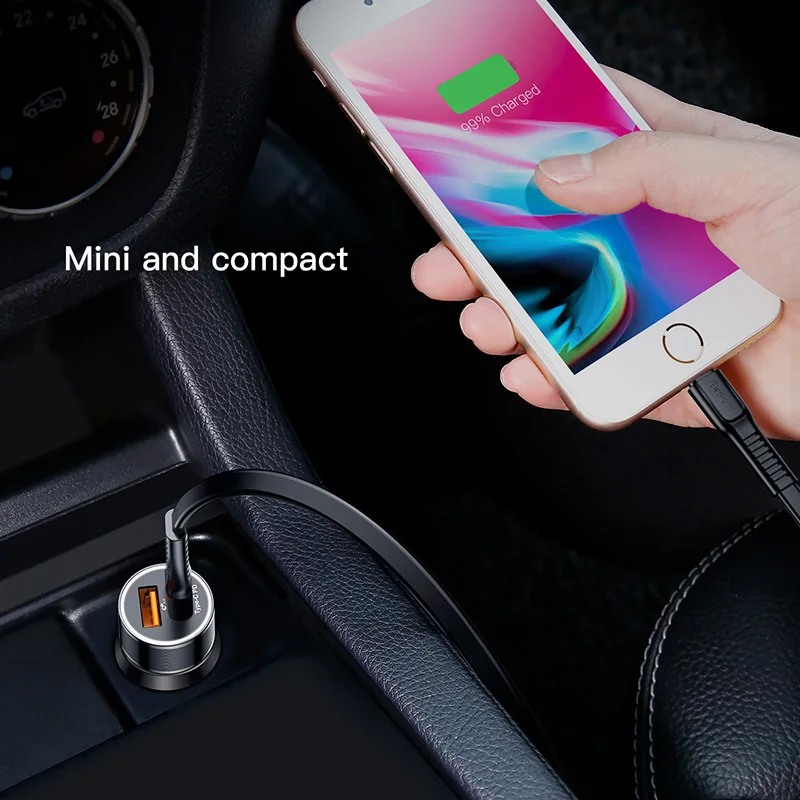 

36W Type-C PD Quick Charge Car Charger For iPhone/Samsung/Oppo Fast Charger USB QC3.0 Mobile Phone Charger + 2A PD Cable