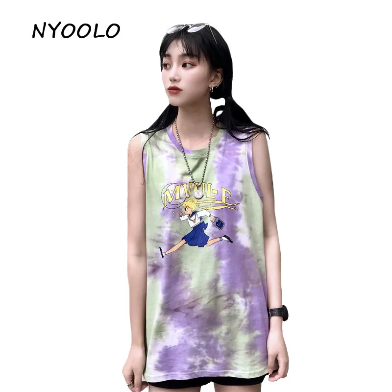 NYOOLO Harajuku пародия милый Сейлор Мун мультфильм печати Яркое лето рукавов безрукавки для женщин домашний топ в стиле кэжуал уличная