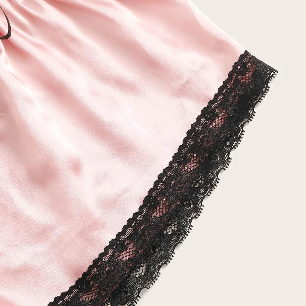 

3PC Sexy Lingerie Women Sleepwear Sleeveless Strap Nightwear Lace Trim Satin Cami Top Sets Underwear New Style Night Gowns