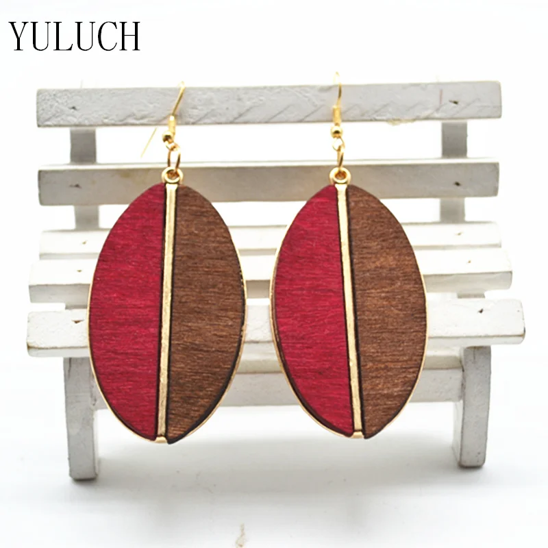 Женские деревянные серьги ручной работы модные дизайнерские из металла с