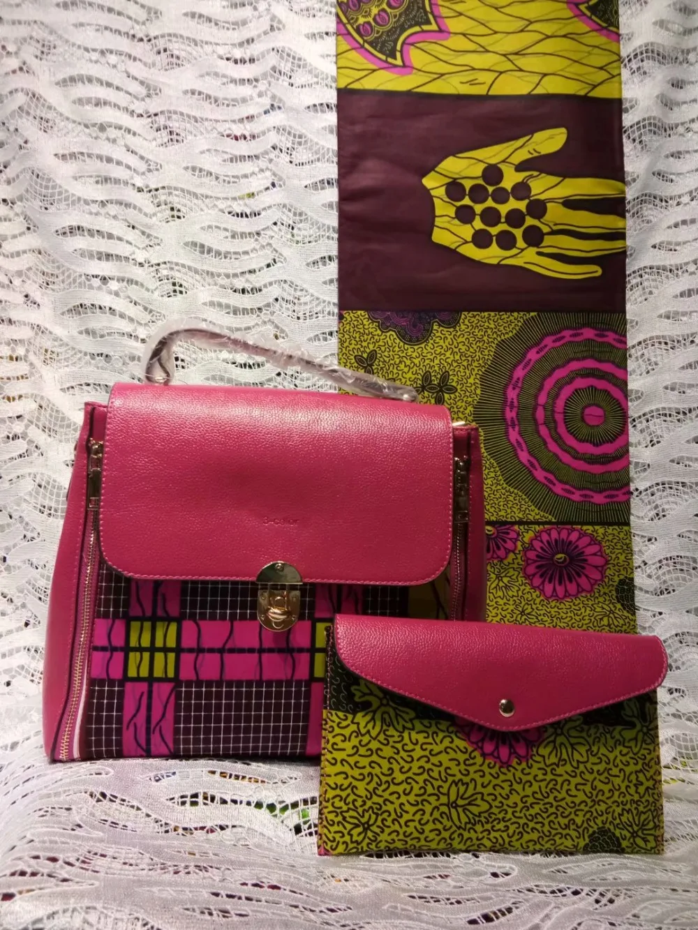 New arrival woman's wax handbag set high quality african bag with 6yards dutch 100% cotton prints fabric | Дом и сад