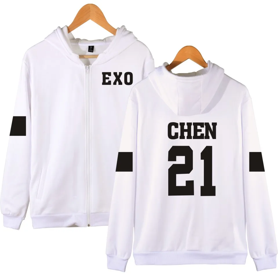 White Г. 2D Kpop EXO на молнии с капюшоном для женщин/мужчин k-pops осенне-зимнее пальто Модная уличная одежда толстовки Повседневная одежда 4XL - Цвет: White