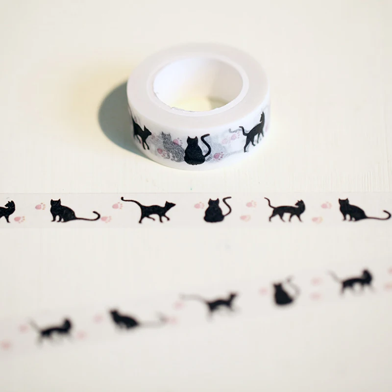 1,5 см* 10 м Хэллоуин скотч с принтом "Кошка" Diy украшения Скрапбукинг планировщик Маскировочная лента клейкая лента Kawaii канцелярские принадлежности