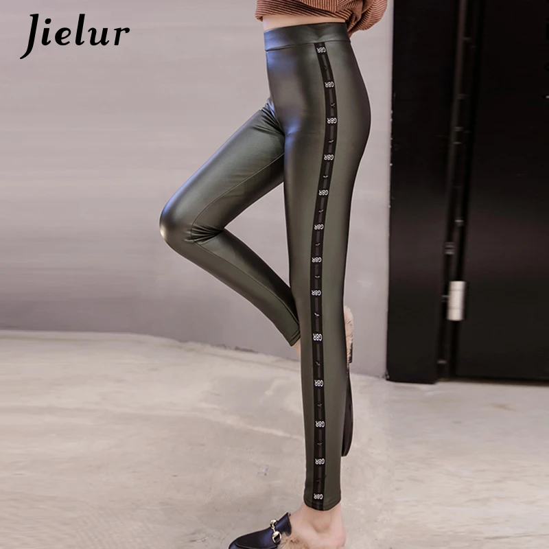 Jielur флисовые леггинсы женские 2019 теплые штаны из искусственной кожи зимние буквы