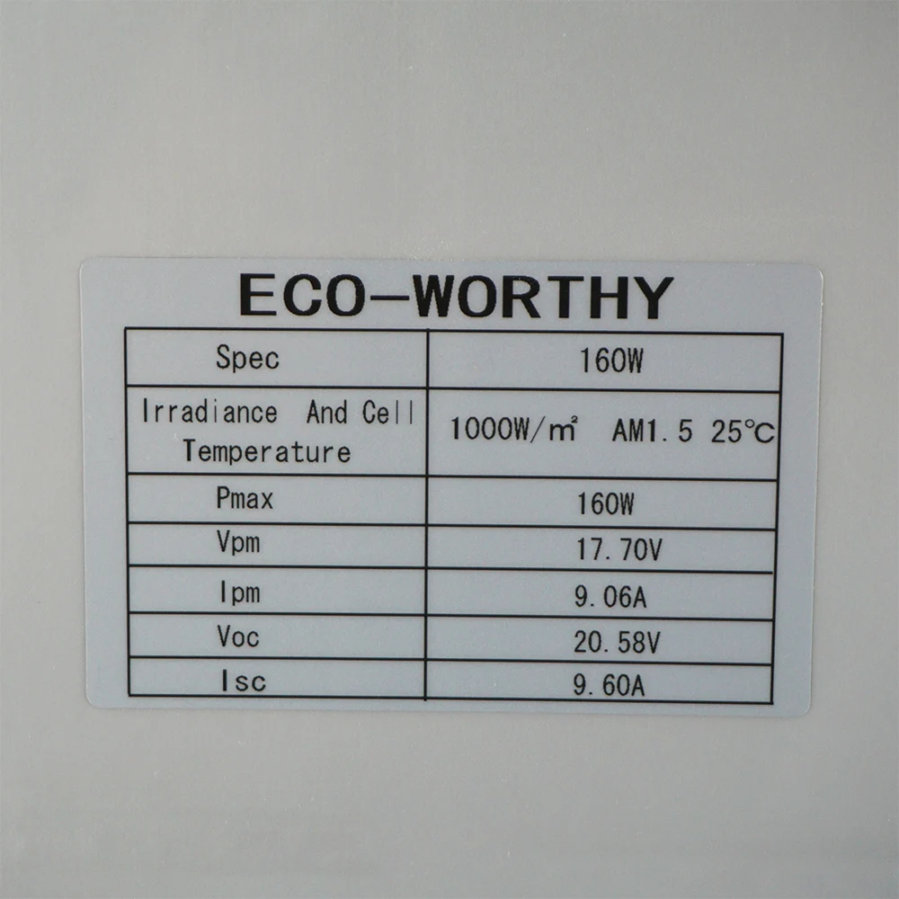 ECO WORTHY 160W 18V Гибкая монокристаллическая солнечная панель для 12V батареи RV лодки