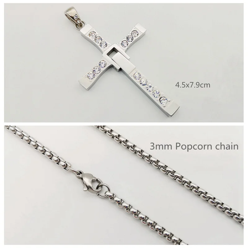Silver big popcor Форсаж 8 в стиле «хип-хоп» CZ камни крест ожерелье кулон 316 из нержавеющей стали крест Доминика Торетто ожерелье для мужчин и женщин ювелирные изделия - Окраска металла: Silver big popcor