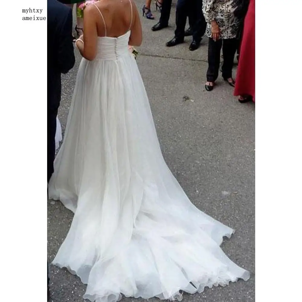 

Cheap Spaghetti Straps Wedding Dresses 2020 A Line Sleeveless Cathedral Train Floor Length Bridal Dress Vestido De Noiva Robe
