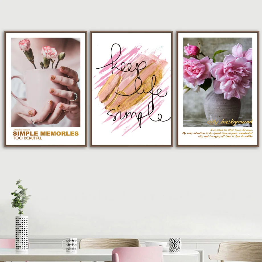 

Peony Vase Flower Girl Quote Landscape Wall Art Canvas Painting Nordic Posters And Prints Wall Pictures For Living Room Decor