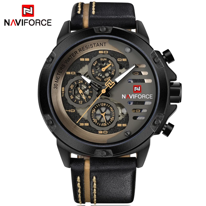 NAVIFORCE Для мужчин s часы лучший бренд класса люкс Водонепроницаемый 24 часа в сутки