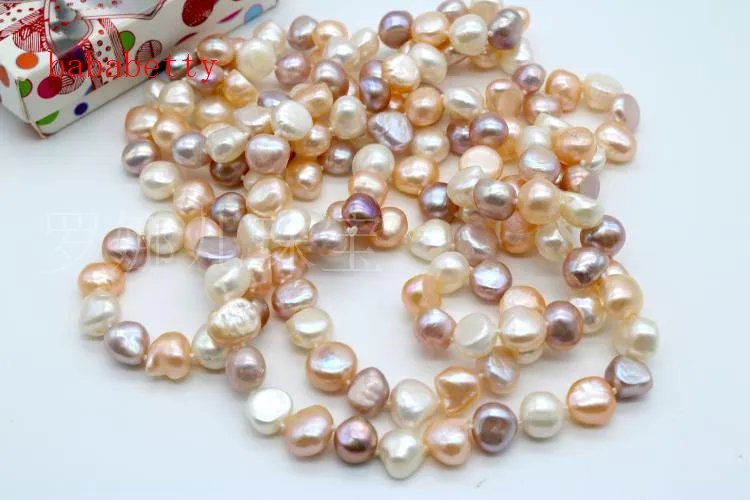 Natural Baroque Freshwater 8-9MM Pearl Sweater Chain Multilayer 160cm Long Necklace Mixed Color |