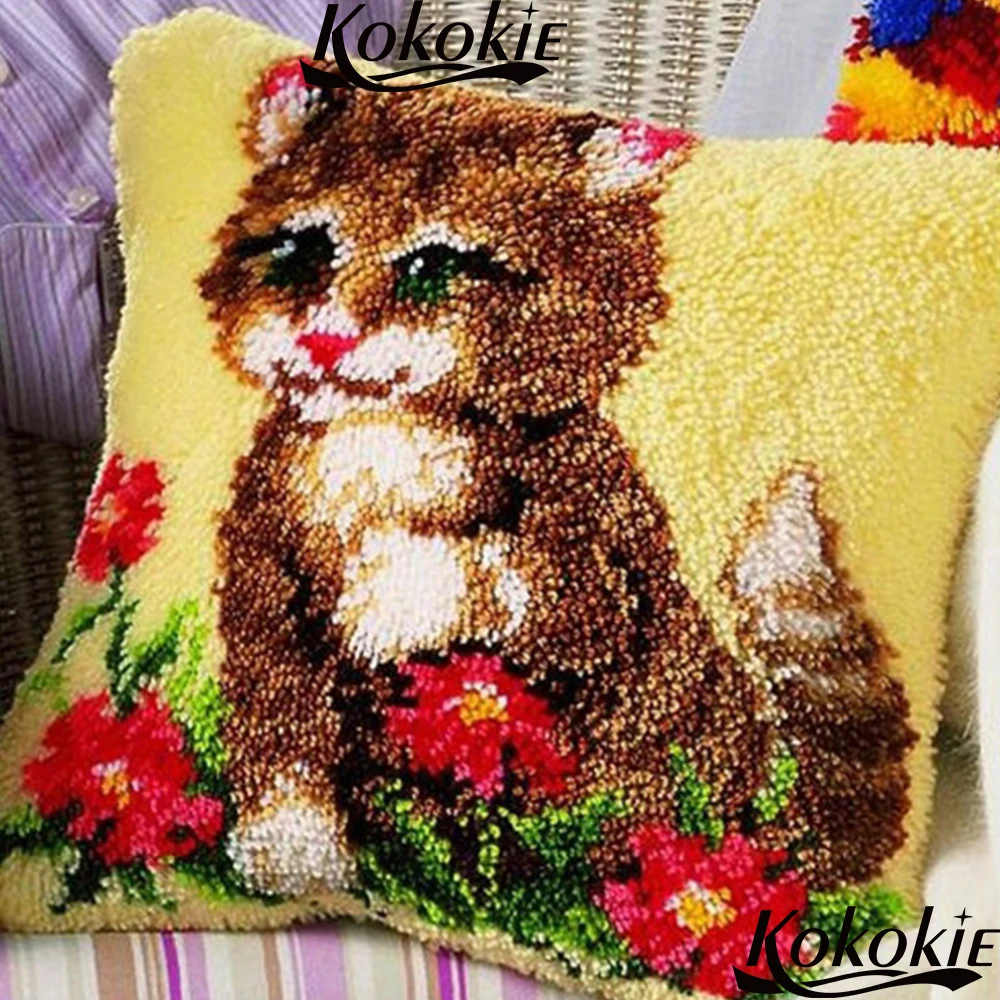 

Cat latch hook rug making kits 3d embriodered mats cushion embroidery yarn handmade cross stitch kits embroidery needlework sets