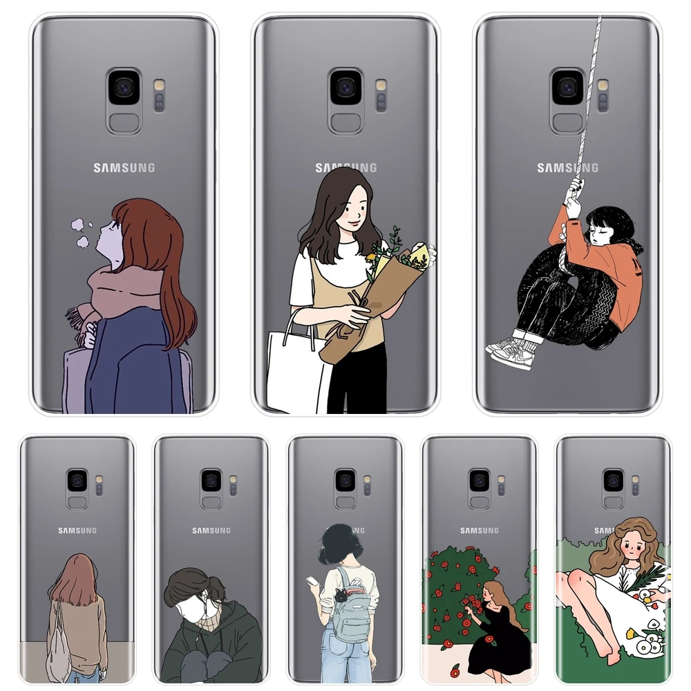 ТПУ мультяшная девушка Япония задняя крышка для Samsung Galaxy Note 4 5 8 9 Мягкий