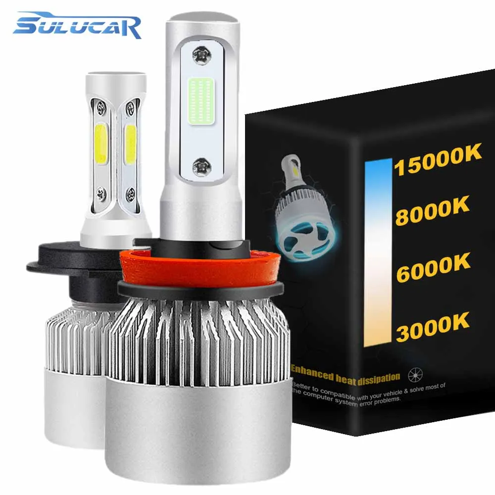 12V Автомобильные фары H4 светодиодный H7 H1 H3 H11 H13 HB1 HB2 HB3 HB4 HB5 9003 9004 9005 9006 9007 72 Вт 8000LM