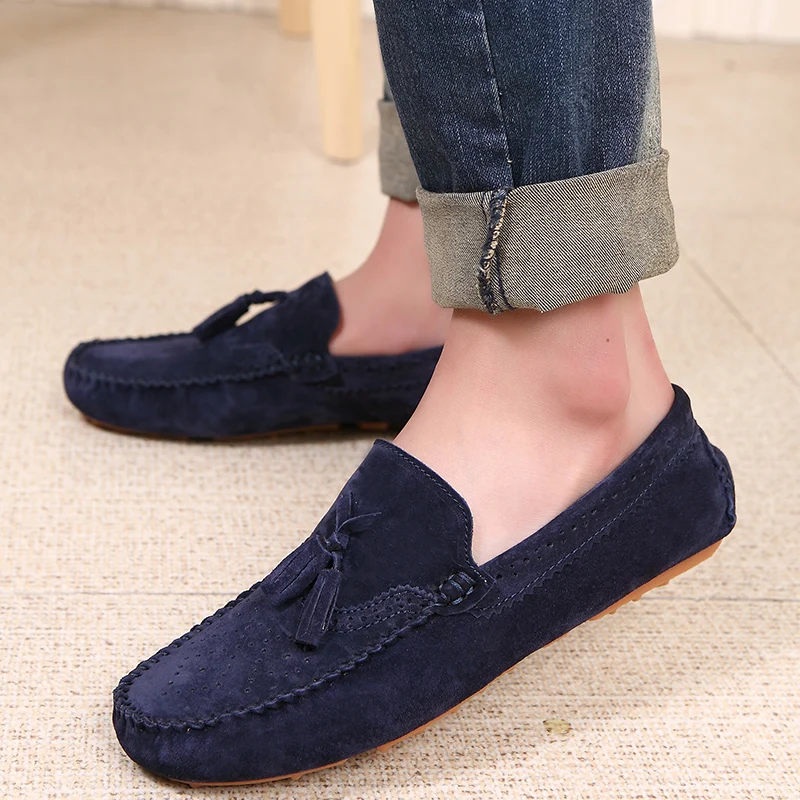 Men Loafers Brogue shoes Genuine Leather Moccasins Slip On Men's Tassel Casual Shoes Male Flats Moccasin Driving | Обувь