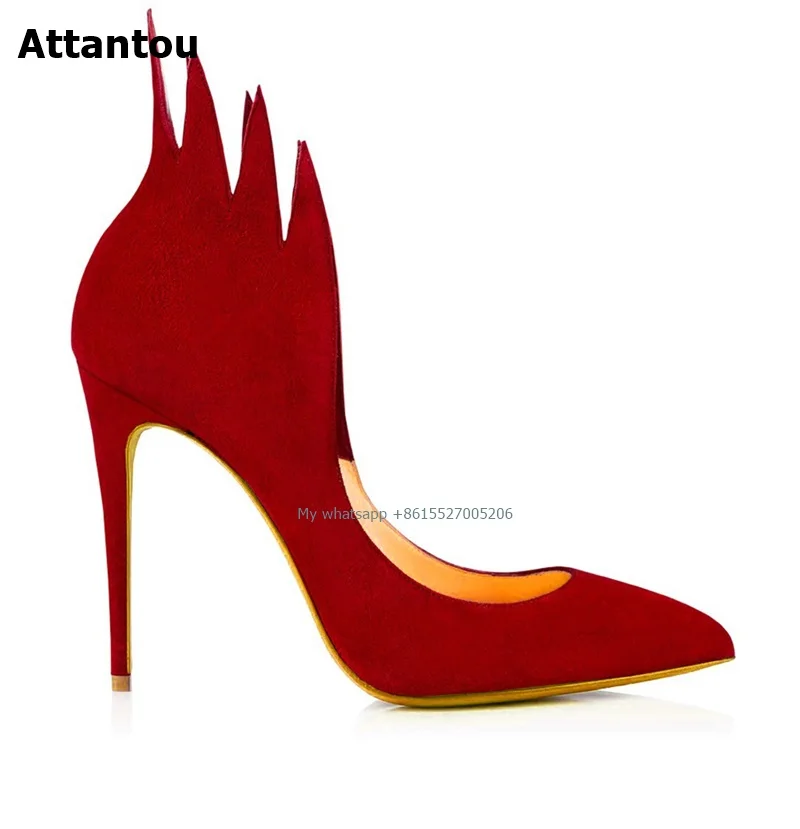 Suede flame Women High Heel Boots Ladies Pointed Toe Heel Wine Red Party Wedding Shoes Stiletto Pumps Shoes