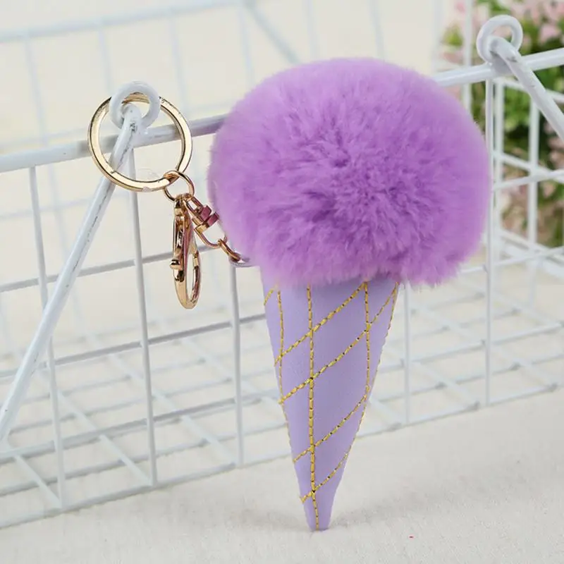 2018 Hot Sale Fashion Fluffy Ice Cream Key Chain Artificial Fur Handbag Pendant Plush Ring | Украшения и аксессуары
