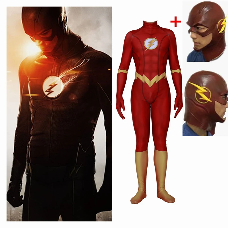 

New The Flash Barry Allen Cosplay Costumes Kids Adult Spandex Zentai With Mask Jumpsuits Bodysuits Masks Party Halloween Suit